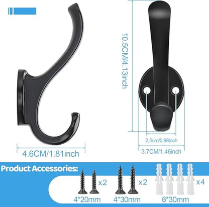 8 Pack Coat Hooks Wall Mount Heavy Duty Utility Retro Double Hooks for Hanging Coats,Hat, Towel, Key, Robe, Scarf, Bag, Cap (Black) - color: 8 Pack-Black
