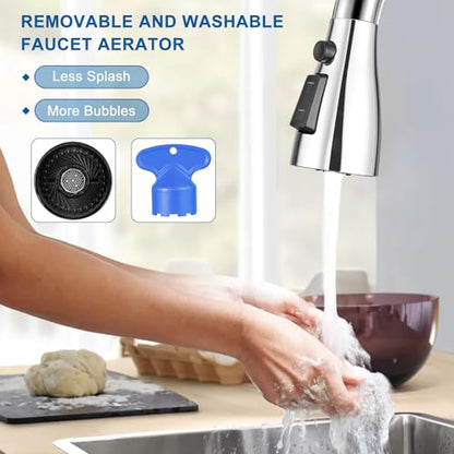 Kitchen Faucet Head Replacement, Premium 3 Function Pull Down Spray Head with 9 Adapters, Kitchen Sink Faucet Head Compatible with American Standard, Moen/Delta Faucets, Chrome - color: Chrome