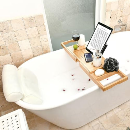 Bath Pillow and Bathtub Tray Set for Tub | Luxurious, Relaxing Home Spa Accessories with Bath Tub Pillows for Head and Neck, Foldable Bath Tray Caddy Organizer | Relaxation Gifts for Women Self Care - style: Bath Pillow and Tray