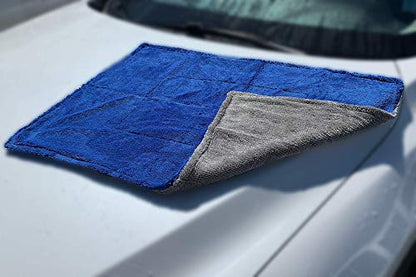 Autofiber Amphibian Dual Side Microfiber Car Drying Towel - One Side Twist, One Side Plush - Pack of 1-20 inch x 30 inch (Blue/Gray) - color: Blue/Gray