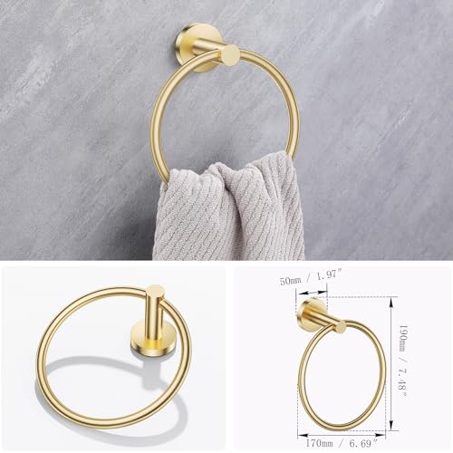 Lairuier Bathroom Hardware Set, 4-Piece Towel Holder Set Include Toilet Paper Holder,Towel Ring and 2 Towel Hooks Stainless Steel Wall Mounted Bathroom Hardware Accessories Set (Brushed Gold) - color: Brushed Gold, size: Set A