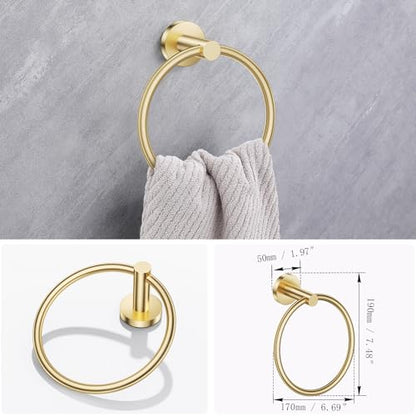 Lairuier Bathroom Hardware Set, 4-Piece Towel Holder Set Include Toilet Paper Holder,Towel Ring and 2 Towel Hooks Stainless Steel Wall Mounted Bathroom Hardware Accessories Set (Brushed Gold) - color: Brushed Gold, size: Set A