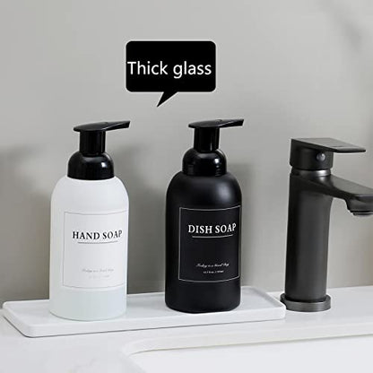 2 Pack Foaming Soap Dispenser, 12.7 Oz Thick Glass Pump, Black and White | Refillable Foam Soap Bottles for Hand Soap and Body Wash, Ideal for Bathroom Countertop, Kitchen Sink and More - color: Black and White