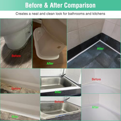 White Caulk Tape Bathroom Easy DIY Sealant Solution Peel & Stick for Bathtubs Toilets Walls Floors Tiles Wallpaper Edges, Quick & Mess-Free Waterproof Sealing, Create a Clean Finished Look in Minutes - color: White