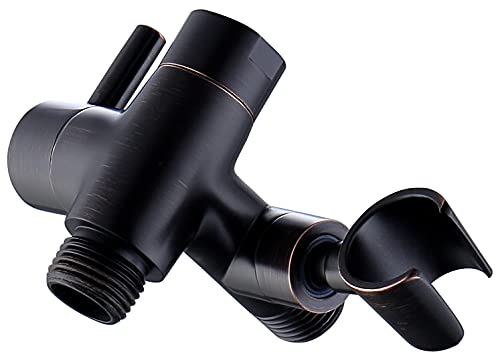 G-Promise Solid Metal Shower Head Diverter with Holder 3-Way (Chrome) | Spray Separately or Both, Adjustable-Angle Bracket, Anti-Leak, Smooth Knob Switch, Easy Install, Universal Replacement Part - color: Oil Rubbed Bronze
