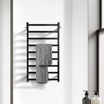 Z&Zhanle Heated Towel Racks for Bathroom, 9-Bar Towel Warmer Rack for Bathroom, Wall Mounted Towel Warmer, Electric Towel Drying Rack with Timer, Carbon Steel Matte Black, Plug-in/Hard-Wired