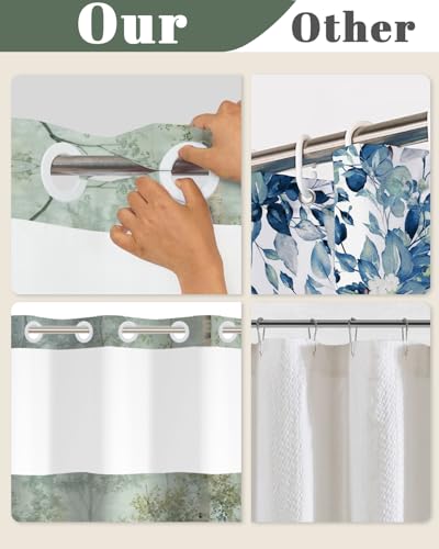 No Hook Woodland Shower Curtain with Snap in Liner, 71x74 Inch | Double Layer Waterproof Bath Curtain with Mesh Top, Soft Green Birch Trees Misty Forest Print for Modern & Farmhouse Bathroom - color: Forest-2