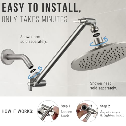G-Promise All Metal Shower Head Extension Arm (Brushed Nickel, 9.5 INCH) | Rise or Lower Shower Head, Height & Angle Adjustable Extender, Anti-Leak, Firmly Secure Shower Head, Easy to Install - color: Brushed Nickel