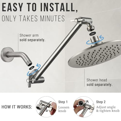 G-Promise All Metal Shower Head Extension Arm (Brushed Nickel, 9.5 INCH) | Rise or Lower Shower Head, Height & Angle Adjustable Extender, Anti-Leak, Firmly Secure Shower Head, Easy to Install - color: Brushed Nickel