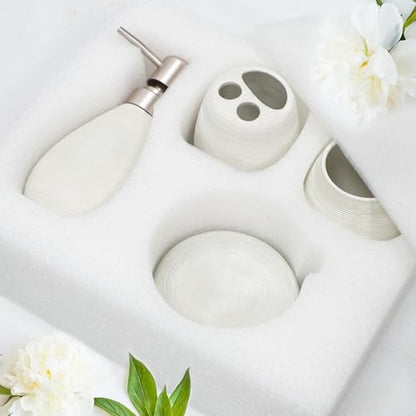 CERBIOR Bathroom Accessories Set,4 PCS Ceramic Bath Accessory,White | Includes Toothbrush Holder, Toothbrush Cup, Soap Dish for Decorative Countertop and Housewarming Gift - style: White