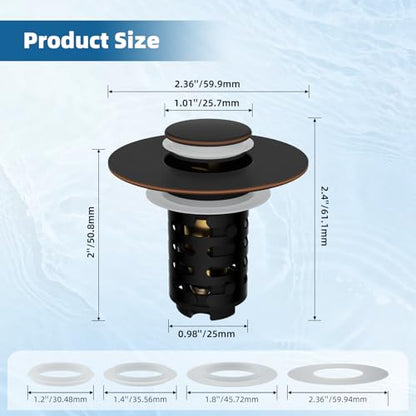 Universal Upgraded Bathroom Sink Drain Stopper, 4-in-1, Oil-Rubbed Bronze | Hair Catcher Pop-Up Sink Strainer with 2-Layer Removable Stainless Steel Basket, Anti-Clog Drain Plug for 1.1"-2.36" Basin - color: Oil Rubbed Bronze