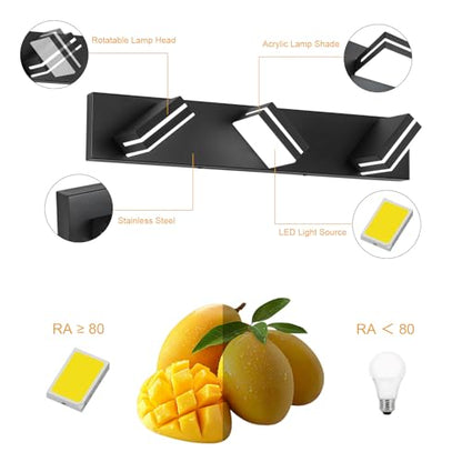 SineRise LED Modern Bathroom Vanity Light Fixtures, Modern Acrylic Bathroom Wall Lighting Fixtures Over Mirror, 3-Light, 24-Inch, Black, White - color: Black, White, size: 3-Light, 24-Inch