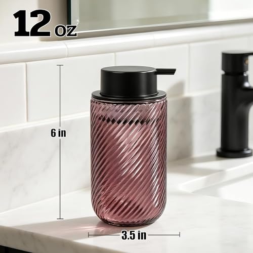 Glass Foaming Soap Dispenser - Foam Hand Soap Dispenser for Bathroom, 12 Oz Face Wash Dispenser Bottle with Foam Pump, Refillable Dish Dispenser for Kitchen (Pink) - color: Pink