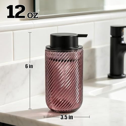 Glass Foaming Soap Dispenser - Foam Hand Soap Dispenser for Bathroom, 12 Oz Face Wash Dispenser Bottle with Foam Pump, Refillable Dish Dispenser for Kitchen (Pink) - color: Pink