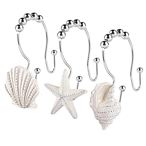Decorative Shower Curtain Hooks,12 Pcs Seashell Double Shower Curtain Hooks | Decorative Shower Curtain Hooks,12 Pcs Seashell Double Shower Curtain Hooks