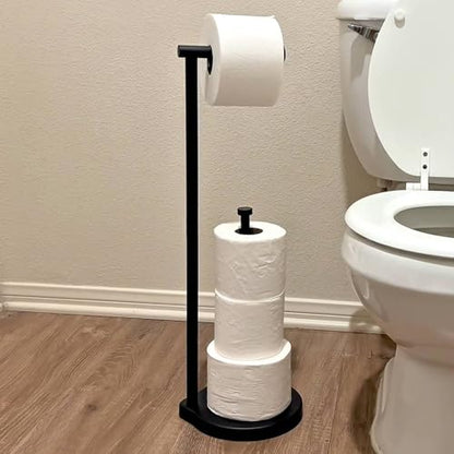 theaoo Heavy-Duty Toilet Paper Holder Stand, Bathroom Storage, Black | Freestanding Toilet Tissue Paper Roll Holder with Reserve Storage. Stainless Steel Stand For Bathroom, Holds Extra Rolls - color: Black