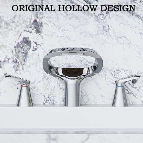 Bathroom Faucets for Sink 3 Hole, Bezeit 8 Inch Widespread Bathroom Faucet with Waterfall Spout, Solid Brass Chrome Faucet with 2 Handles and Water Supply Hoses - color: Chrome, style: Modern