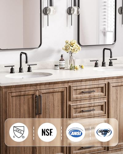 WOWOW Widespread Bathroom Faucet 3 Hole, Black Vanity Sink Faucets 2 Handle | 3 Pieces Faucet for Bathroom Sink with Swivel Spout, Lavatory Tap with Pop Up Drain and cUPC Supply Line - color: Black, style: Standard - 8 Inch