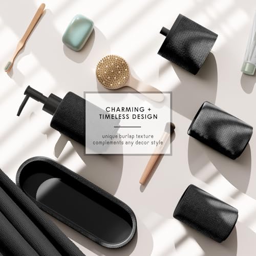 Clara Clark Black Bathroom Set - Bathroom Sets with Shower Curtain and Rugs, 21PC Bathroom Accessory Set, Shower Curtain Set with Soap Dispenser & Toothbrush Holder - color: Black, size: Complete Set + Bath Rugs