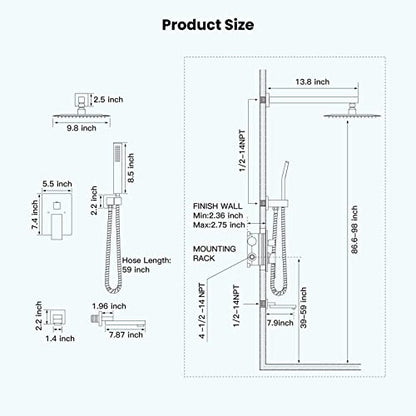 gotonovo Tub Shower Faucet Set with Valve Kit 10’’ Head,Matte Black | Shower System with Tub Spout,SUS304 Rain Head with Handheld Sprayer,Swivel Spout,All Metal,Rough-In Valve Trim Kit,Wall Mount - color: Black, size: 10’’ Head
