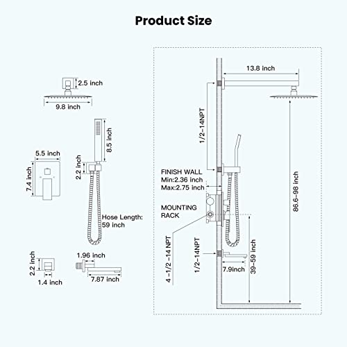 gotonovo Tub Shower Faucet Set with Valve Kit 10’’ Head,Oil Rubbed Bronze | Shower System with Tub Spout,SUS304 Rain Head with Handheld Sprayer,Swivel Spout,All Metal,Rough-In Valve Trim Kit,Wall Mount - color: Bronze, size: 10’’ Head