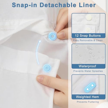 No Hook Shower Curtain and Liner Set with Detachable Liner, Ocean Blue Shower Curtain with Sheer Top Window and Weighted Hem, Waterproof Summer Shower Curtains for Bathroom, 71x74 Inches - color: Fresh Ocean