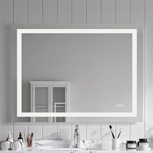 Front Lit LED Bathroom Mirror 48x36, Wall Mounted Lighted Vanity with Dimmable Anti-Fog Smart Memory, Shatter-Proof Glass, Horizontal or Vertical - size: 48"L x 36"W