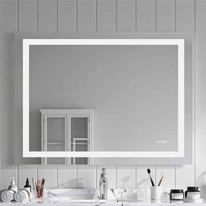 Front Lit LED Bathroom Mirror 48x36, Wall Mounted Lighted Vanity with Dimmable Anti-Fog Smart Memory, Shatter-Proof Glass, Horizontal or Vertical - size: 48"L x 36"W