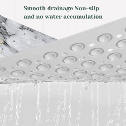 Marble Bath Tub Mat Non Slip, Green Gold Marble Non Slip Bath Mat for Shower, Large Washable Shower mats for Showers with Drain Holes and Suction Cups,40 X 16 Inch - color: Green Marble