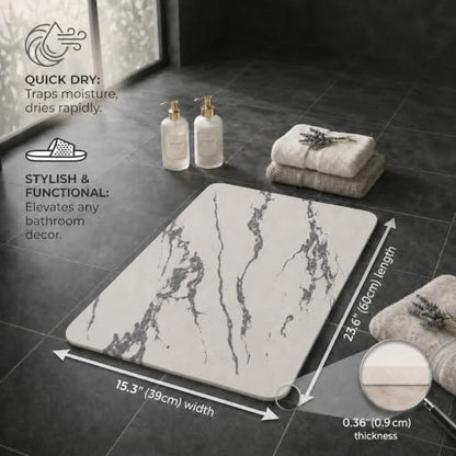 Stone Bath Mat – Diatomaceous Earth Quick Drying Non-Slip Bathroom Mat Rug– Absorbent Diatomite Shower Mat, Durable & Easy to Clean, Modern, 23.6" x 15.3", (White - Marble) - color: White - Marble