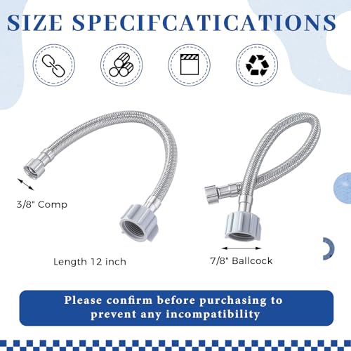 Blulu Bidet T Adapter, Brass 3 Way Valve with 12 Inch Toilet Connector | Fits 7/8" x 7/8" x 3/8" Bidet Connections, Solid Brass Valve, Stainless Steel Hose, Leak Resistant Seal for Toilet Bathroom