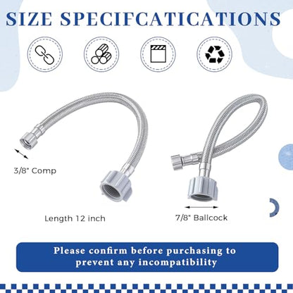 Blulu Bidet T Adapter, Brass 3 Way Valve with 12 Inch Toilet Connector | Fits 7/8" x 7/8" x 3/8" Bidet Connections, Solid Brass Valve, Stainless Steel Hose, Leak Resistant Seal for Toilet Bathroom