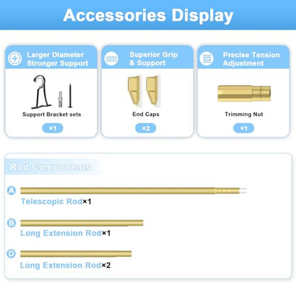 41-118 Inch Tension Curtain Rod, Gold | No Drill, Extra Long, Heavy Duty, Renter Friendly Adjustable - color: Gold, size: 41-118inch