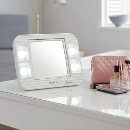 JERDON Lighted Makeup Mirror with 5X Magnification - White - J1015 | Two-Sided 6" x 6" Square Frame, Glare-Free Lighting