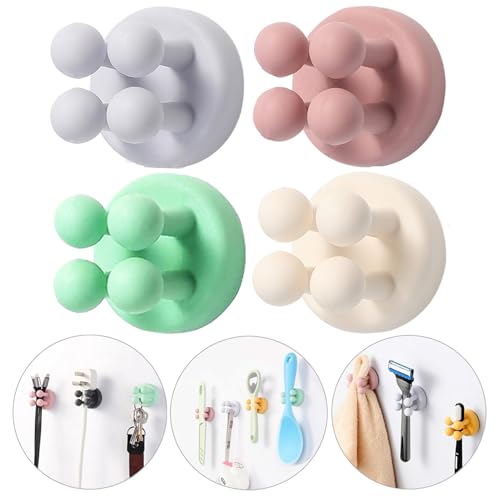 iBetterLife Self-Adhesive Bathroom Toothbrush Holder - 4Pcs Silicone Utility Storage Shower Hook for Razor Towel Tooth Brush, Wall Mounted Home Kitchen Hanging Organizer Dorm Room Essentials for Girls - color: Multicolor, Light
