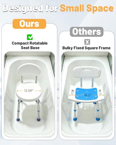 HSA/FSA Swivel Shower Chair for Inside Shower, Upgraded Small Shower Chair with Back, Adjustable Shower Stool for Inside Shower, Shower Chair for Inside tub Bath Stool for Senior/Pregnant