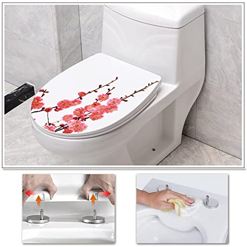 White Plastic Quick Release Toilet Seat - Oval Shape, Top Fixing with Adjustable Hinges, Easy Clean, Seagull and Starfish Design - One Size - color: Plum Blossom