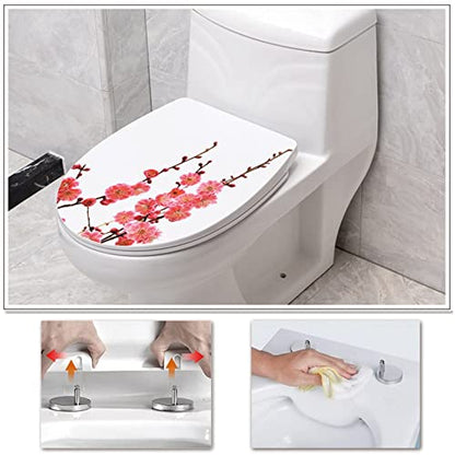 White Plastic Quick Release Toilet Seat - Oval Shape, Top Fixing with Adjustable Hinges, Easy Clean, Seagull and Starfish Design - One Size - color: Plum Blossom