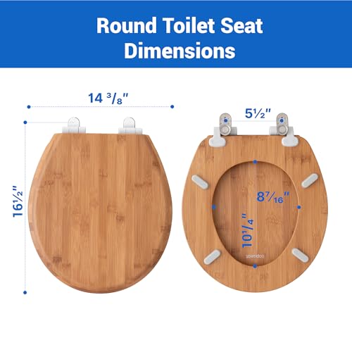 Bamboo Toilet Seat Round, Soft Close | Magnetic Quick-Release for Easy Cleaning, Arch-Tite Never Loosens, Adjustable Fit - size: Round