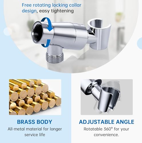 G-Promise All Metal Shower Head Holder with 71 Inch Hose(Chrome) | All Metal Construction, Adjustable Bracket, Flexible Tangle-free Hose, Standard Connection Thread, Easy Install - color: Chrome
