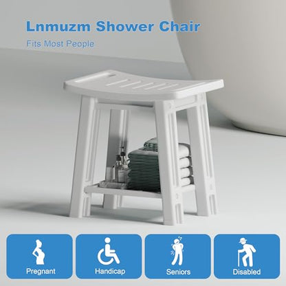 Shower Chair for Inside Shower, Shower Stool with Anti-Slip Foot Covers hold 400 lbs, HDPE Bath Seat with Bottom Storage Rack & Portable Armrest, Bench Chair for Adults, Elderly & Disabled, Light Gray