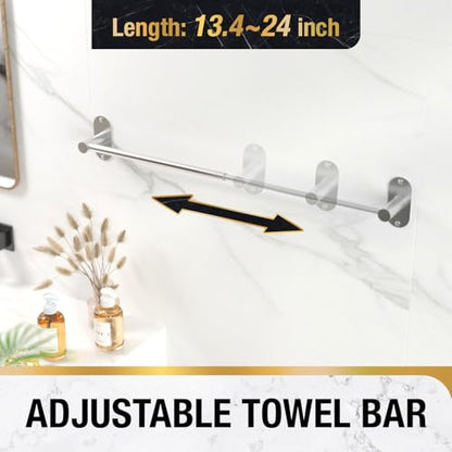 HITSLAM Self Adhesive and Screw Mounted Towel Bar, Adjustable 13.4-24 Inch Wall Mount Towel Holder, SUS304 Stainless Steel Bathroom Towel Rack, Brushed Nickel - color: Brushed Nickel