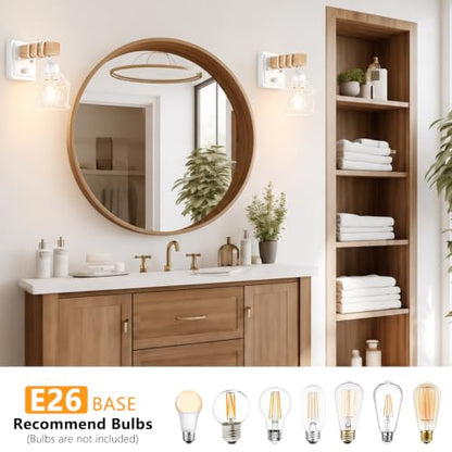 FadimiKoo Wall Sconces Set of Two, Farmhouse Hardwired White Wall Lamps with Wooden Arm & On/Off Dimmable Switch, Modern Bathroom Light Fixtures with Metal Shade for Living Room, Hallway, Bedroom - color: White, size: 1-Light (2 Pack)