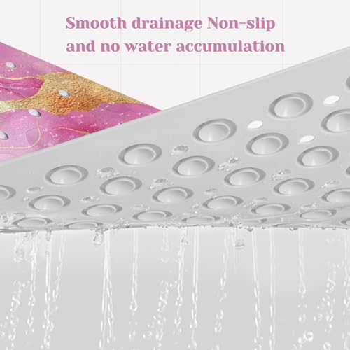 Marble Bath Tub Mat Non Slip, Pink Marble Non Slip Bath Mat for Shower, Large Washable Shower mats for Showers with Drain Holes and Suction Cups,40 X 16 Inch - color: Pink Marble