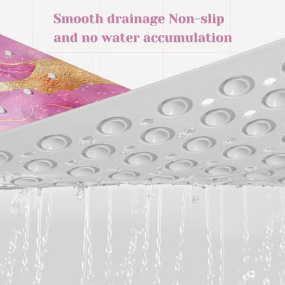 Marble Bath Tub Mat Non Slip, Pink Marble Non Slip Bath Mat for Shower, Large Washable Shower mats for Showers with Drain Holes and Suction Cups,40 X 16 Inch - color: Pink Marble