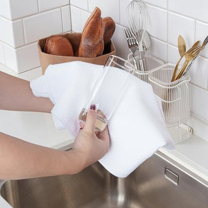 POLYTE 340 GSM Microfiber Waffle Kitchen Dish Tea Towel, 16x28 in, 12 Pack | Lint Free, Quick Dry - color: White, size: 16x28 in