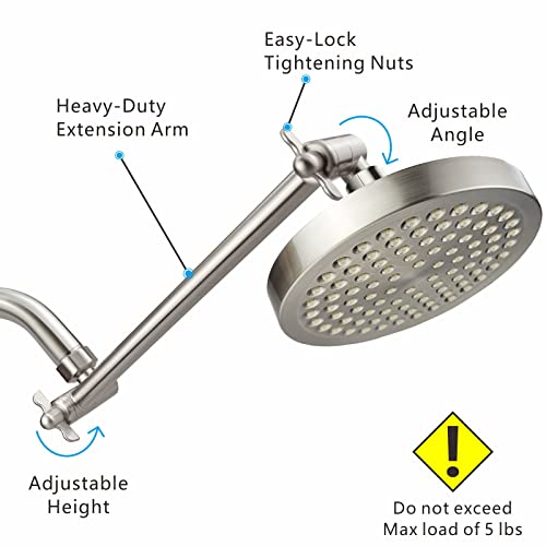 Shower Head Extension Arm - 11" Solid Brass Shower Arm with Universal Connection to Showerheads - Easily Adjustable The Height and Angle of The Rain or Handheld Shower (Brushed Nickel) - color: Brushed Nickel