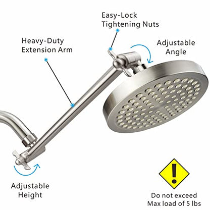 Shower Head Extension Arm - 11" Solid Brass Shower Arm with Universal Connection to Showerheads - Easily Adjustable The Height and Angle of The Rain or Handheld Shower (Brushed Nickel) - color: Brushed Nickel