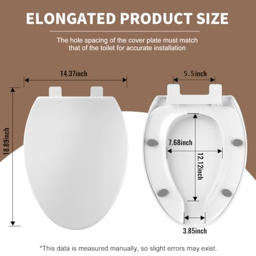 18.9" Elongated Toilet Seat Soft Close, Commercial Toilet Seat | Soft Close Toilet Lid | Commercial & Guest Room | Open Front U-Shaped | Easy Install | Fits 18.89"x14.37" Bowls - size: 18.89''X14.37''