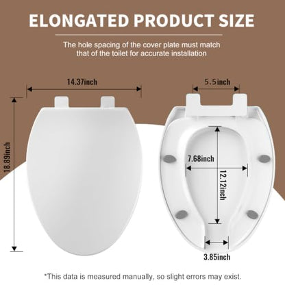 18.9" Elongated Toilet Seat Soft Close, Commercial Toilet Seat | Soft Close Toilet Lid | Commercial & Guest Room | Open Front U-Shaped | Easy Install | Fits 18.89"x14.37" Bowls - size: 18.89''X14.37''